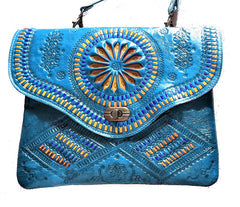 Hand-Tooled Moroccan Leather Crossbody Bag