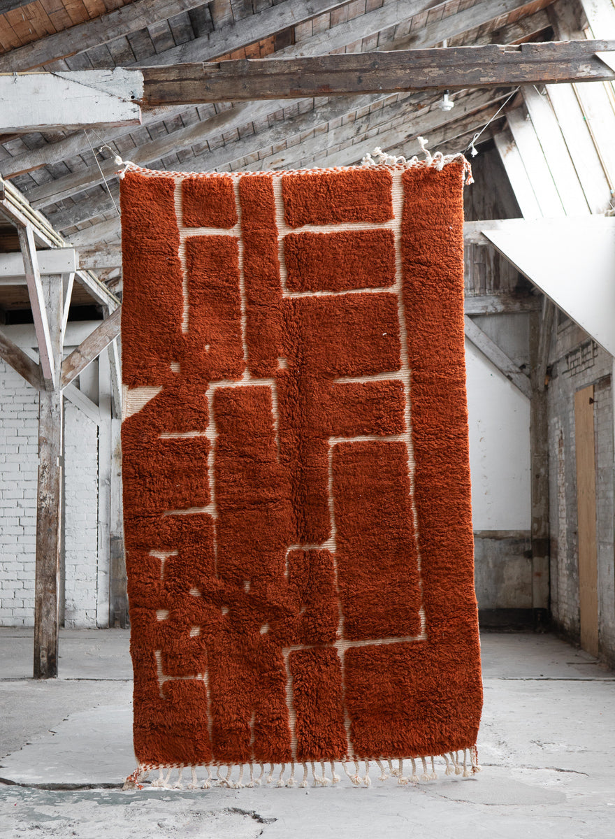 Hand tufted Orange Moroccan Rug 6x9ft