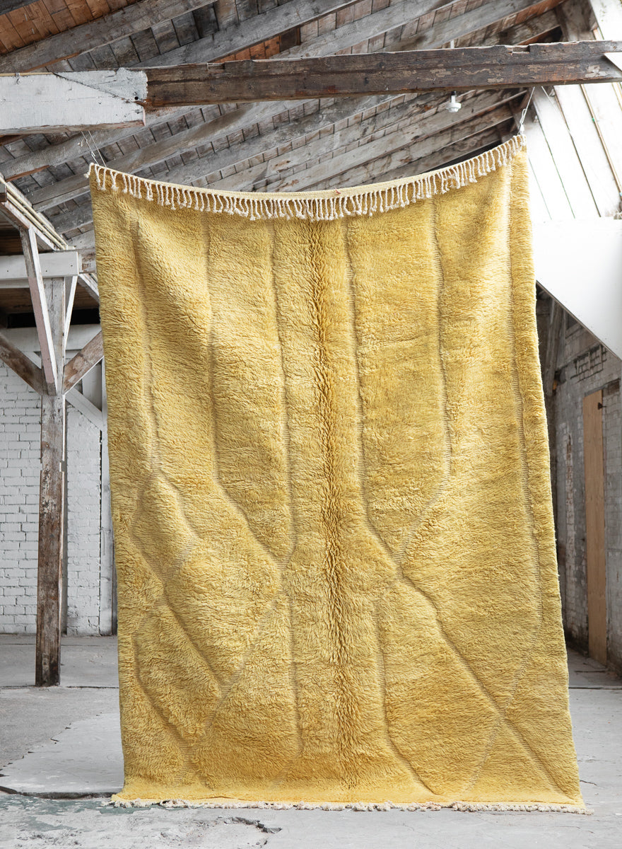 Hand tufted Yellow Moroccan Rug 6x9ft