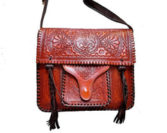 Hand-Tooled Moroccan Leather Crossbody Bag
