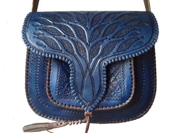 Hand-Tooled Moroccan Leather Crossbody Bag