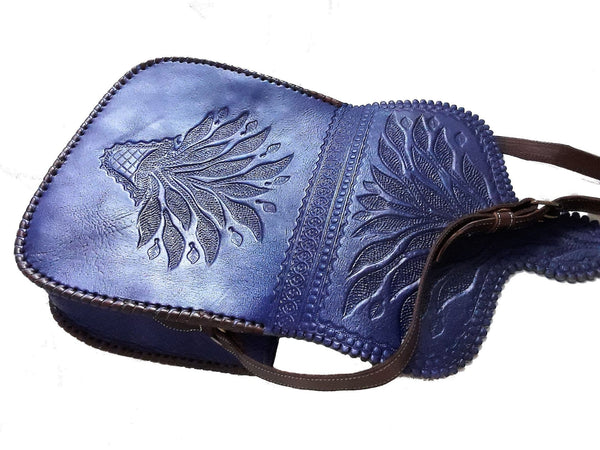 Hand-Tooled Moroccan Leather Crossbody Bag